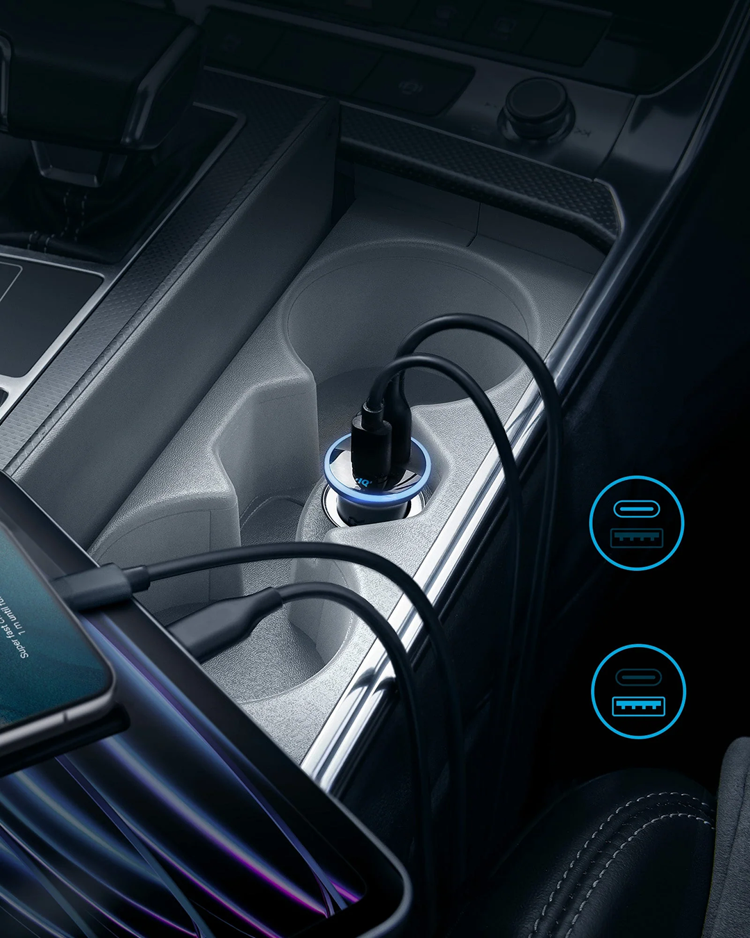 Anker 323 Car Charger (52.5W) Black, USB-A - 22.5W Charging, USB-C - 30W Charging