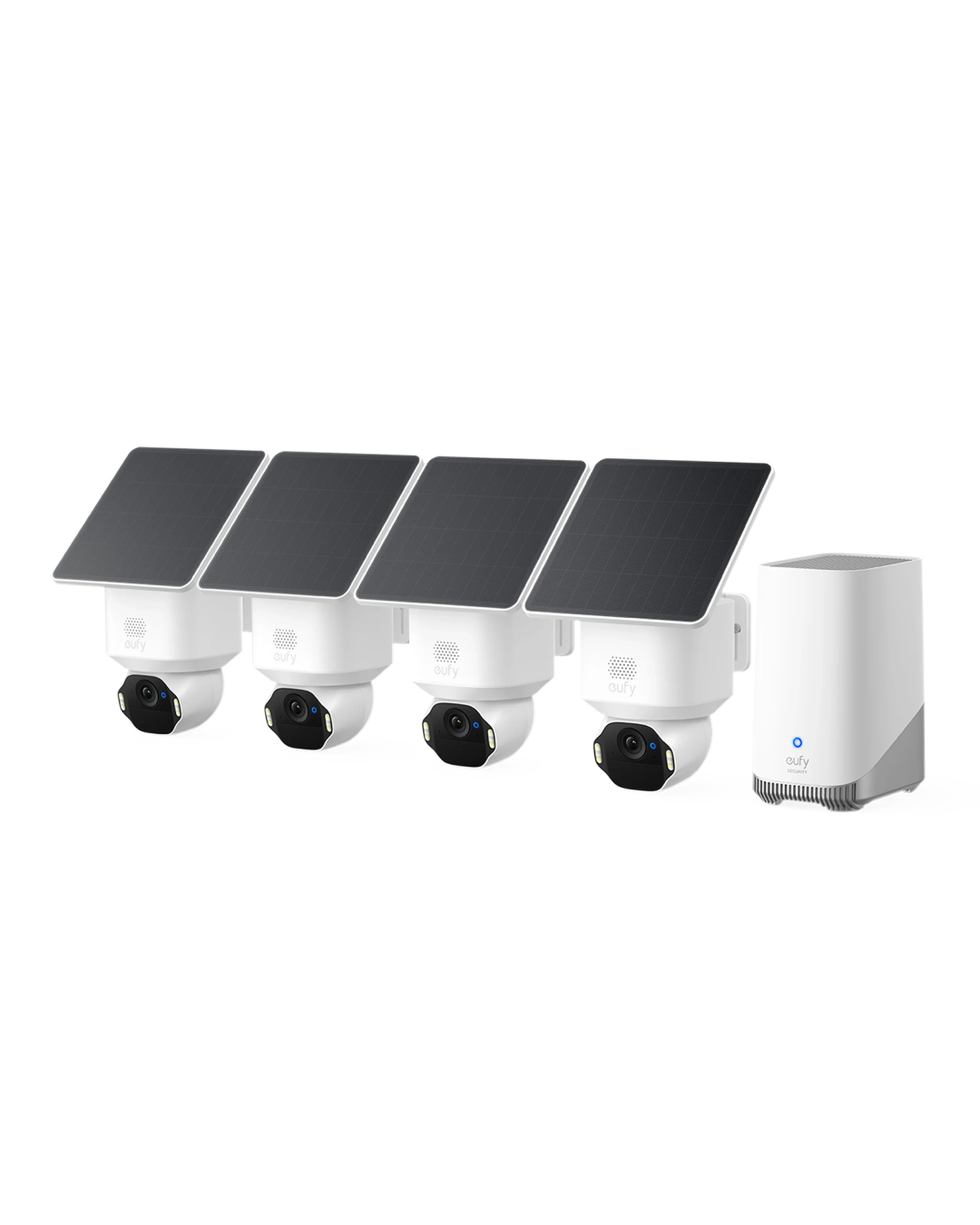 Anker, Eufy SoloCam E42 4xCam+1xHomeBase3+4xSolarPanel White, Ultra HD 4K, AI Motion Detection and Smart Tracking, 360 Viewing, IP 65, No Monthly Fee