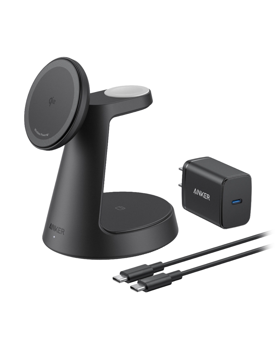Anker MagGo Wireless Charging Station (3-in-1, Dock Stand) cable and charger bundle Black