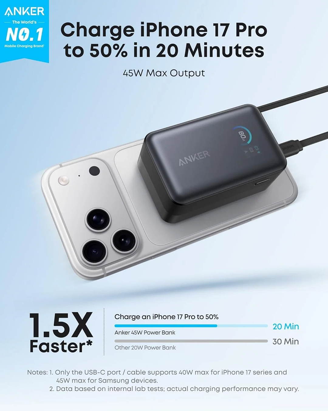 Anker Nano Power Bank (10K, 45W, Built-In Retractable USB-C Cable) Black