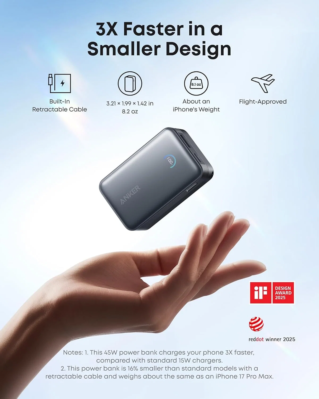 Anker Nano Power Bank (10K, 45W, Built-In Retractable USB-C Cable) Black