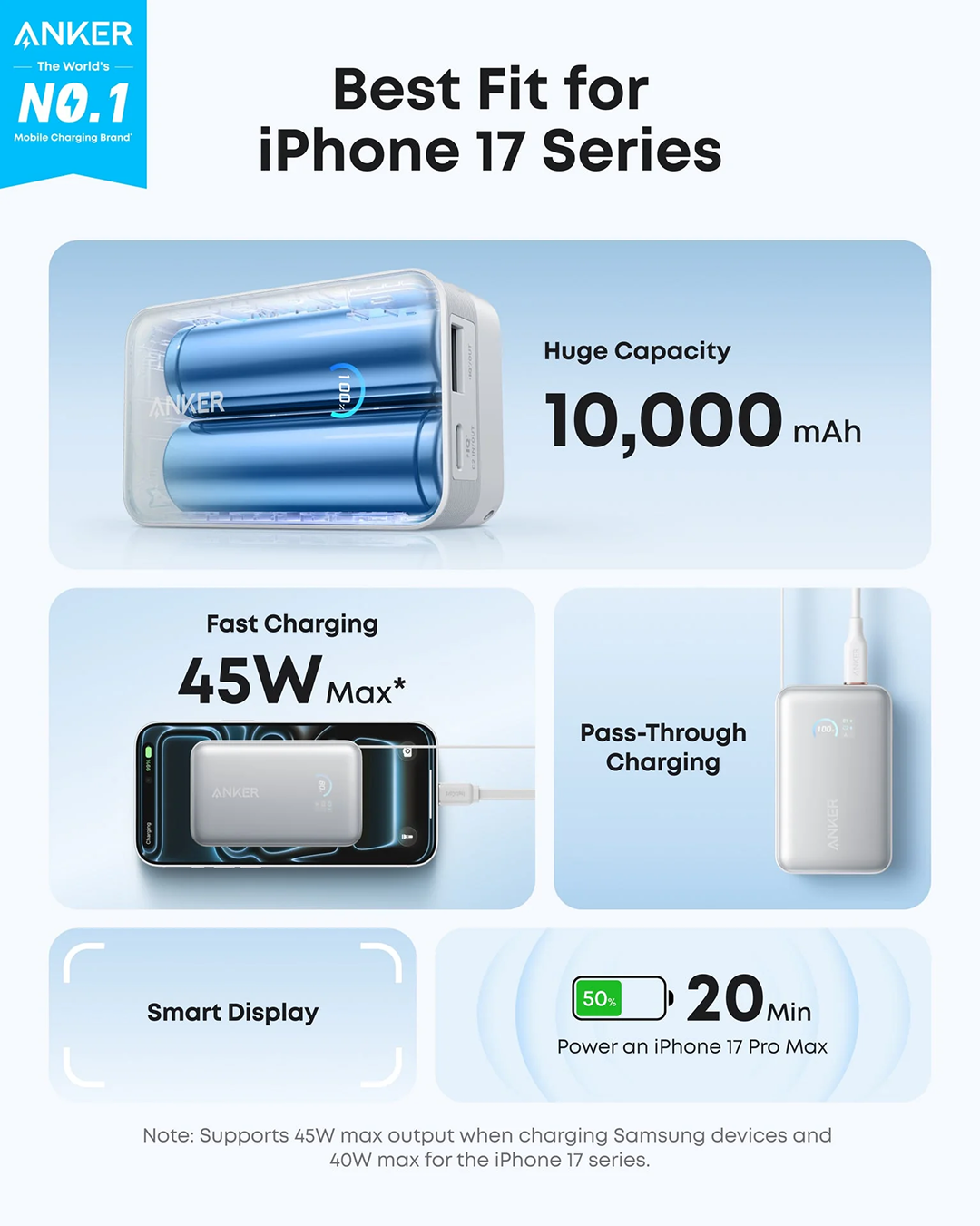 Anker Nano Power Bank (10K, 45W, Built-In Retractable USB-C Cable) White
