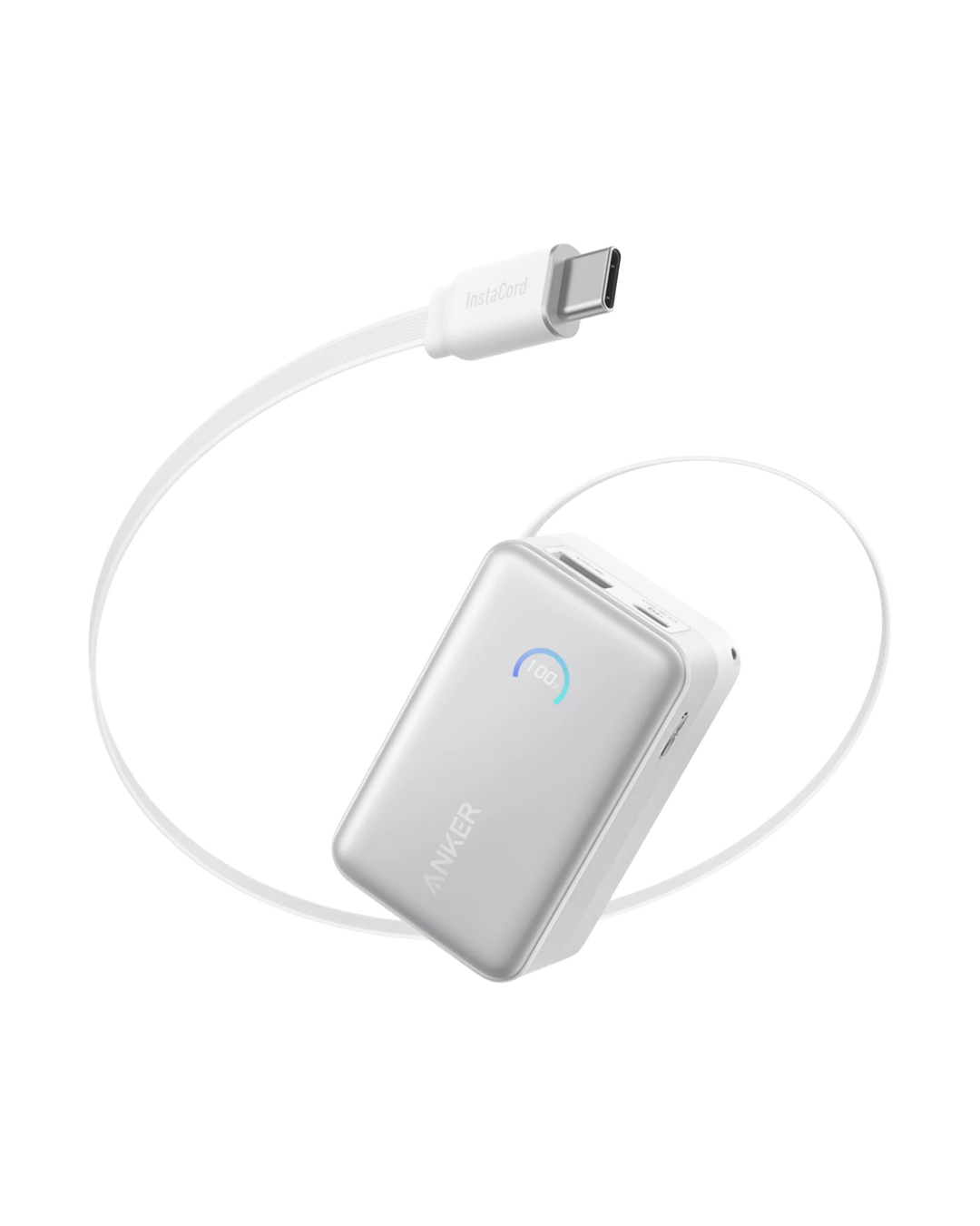 Anker Nano Power Bank (10K, 45W, Built-In Retractable USB-C Cable) White