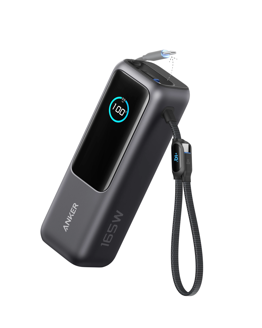 Anker Power Bank (25K, 165W, Built-In USB-C and Retractable Cable) Black