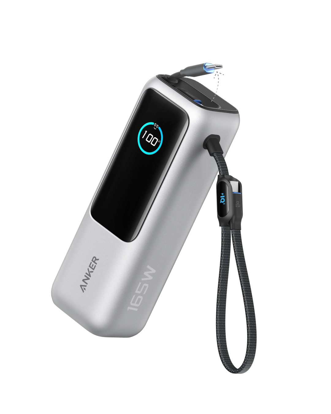 Anker Power Bank (25K, 165W, Built-In USB-C and Retractable Cable) Silver