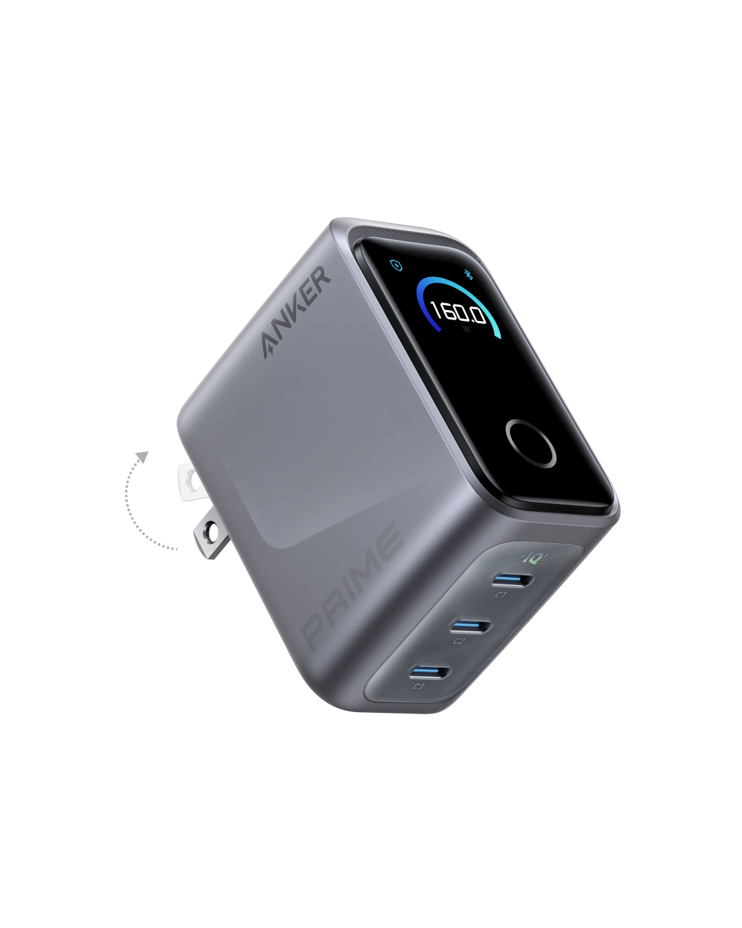 Anker Prime Charger (160W, 3 Ports, Smart Display) Silver