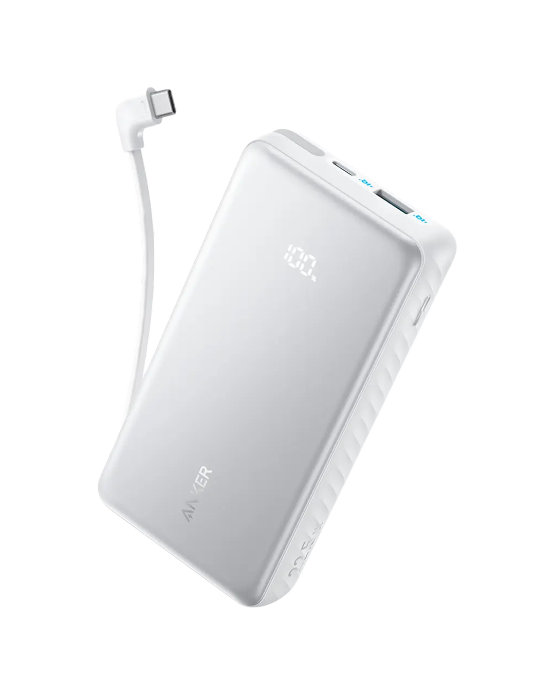 Anker Zolo Power Bank (20K, 22.5W, Built-In USB-C Cable) White 1x USB-A, 2x USB-C