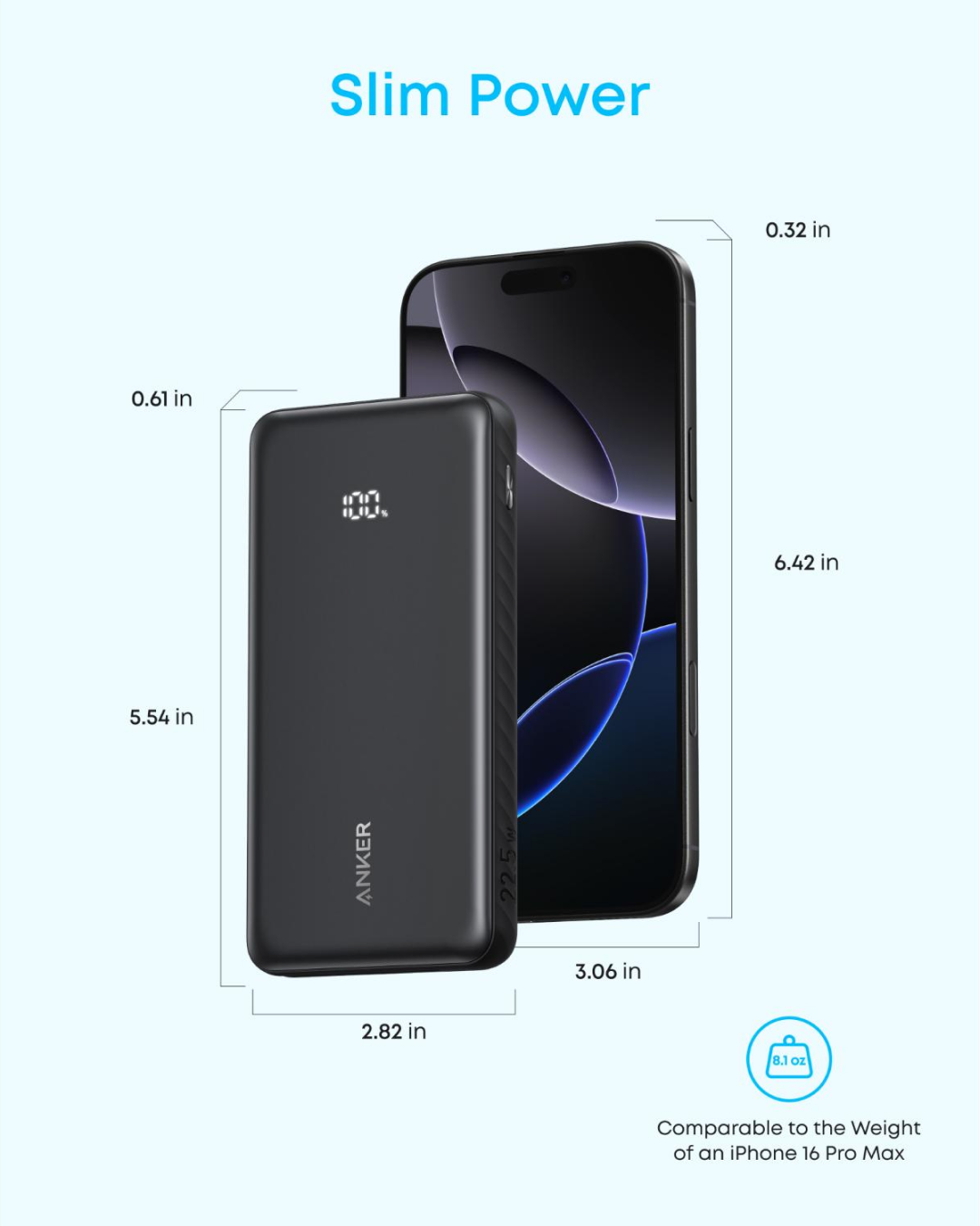 Anker Zolo Power Bank (10K, 22.5W, Built-In USB-C Cable) Black