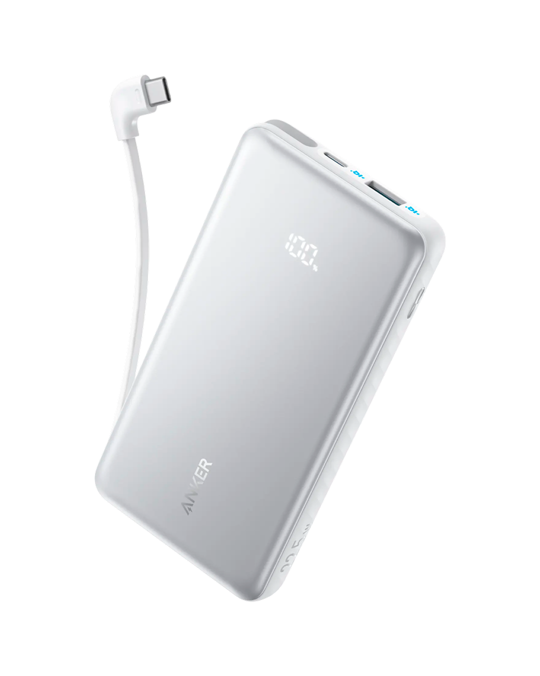 Anker Zolo Power Bank (10K, 22.5W, Built-In USB-C Cable) White